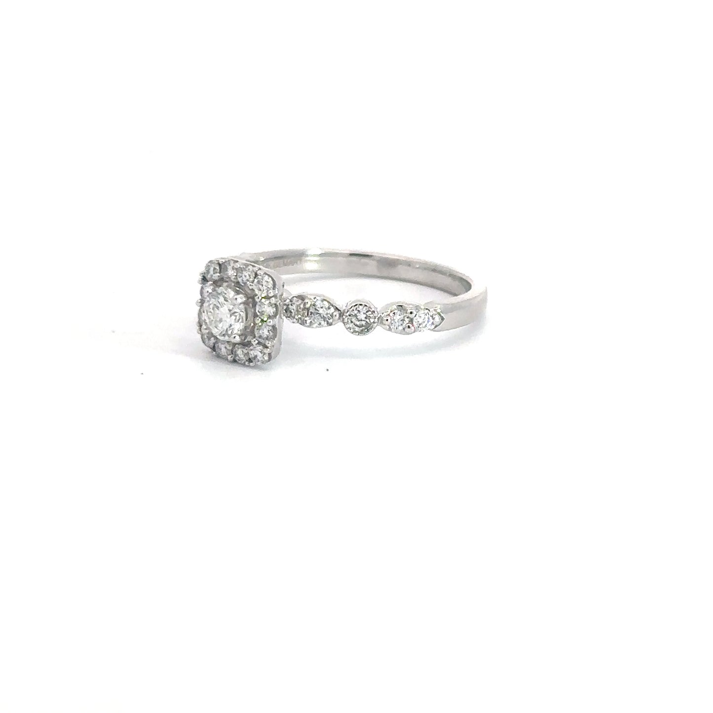 14k White Gold Round Diamond With Square Halo .75cttw Engagement Ring