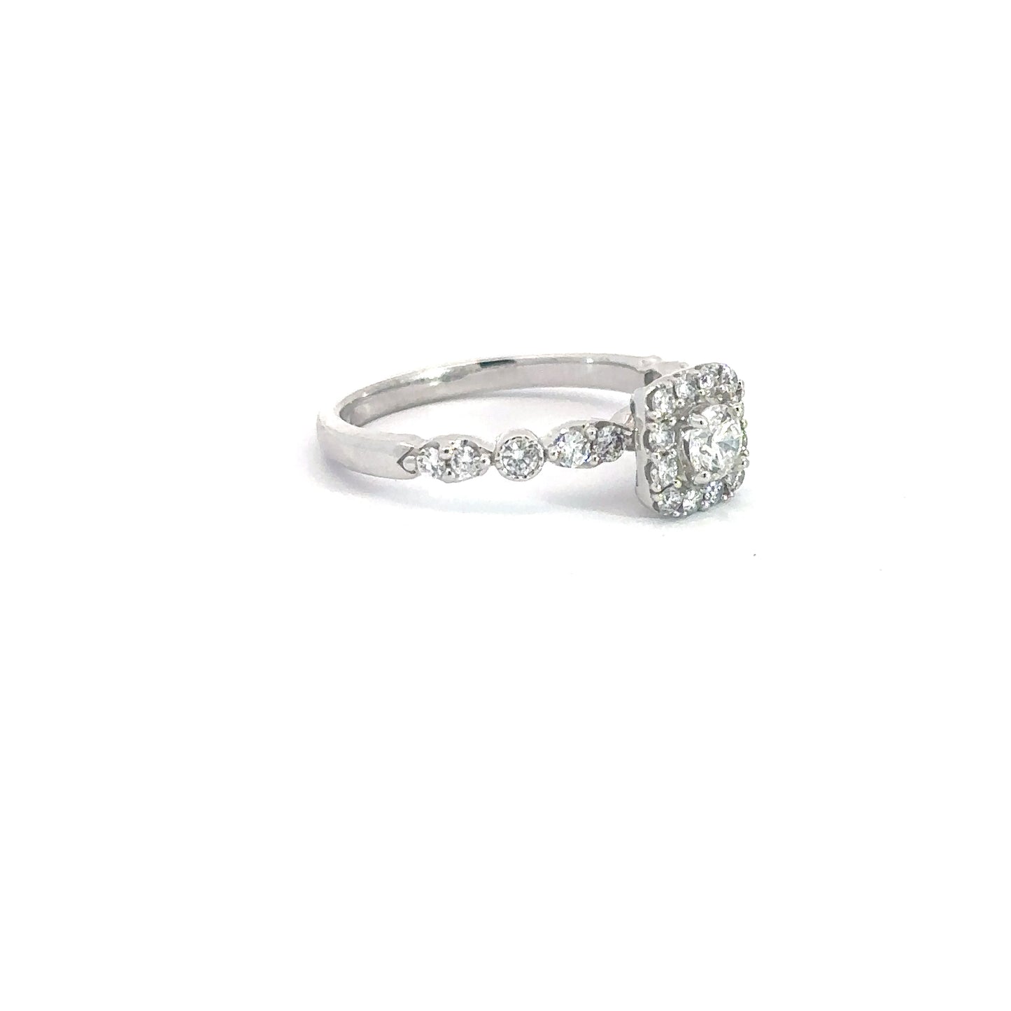 14k White Gold Round Diamond With Square Halo .75cttw Engagement Ring