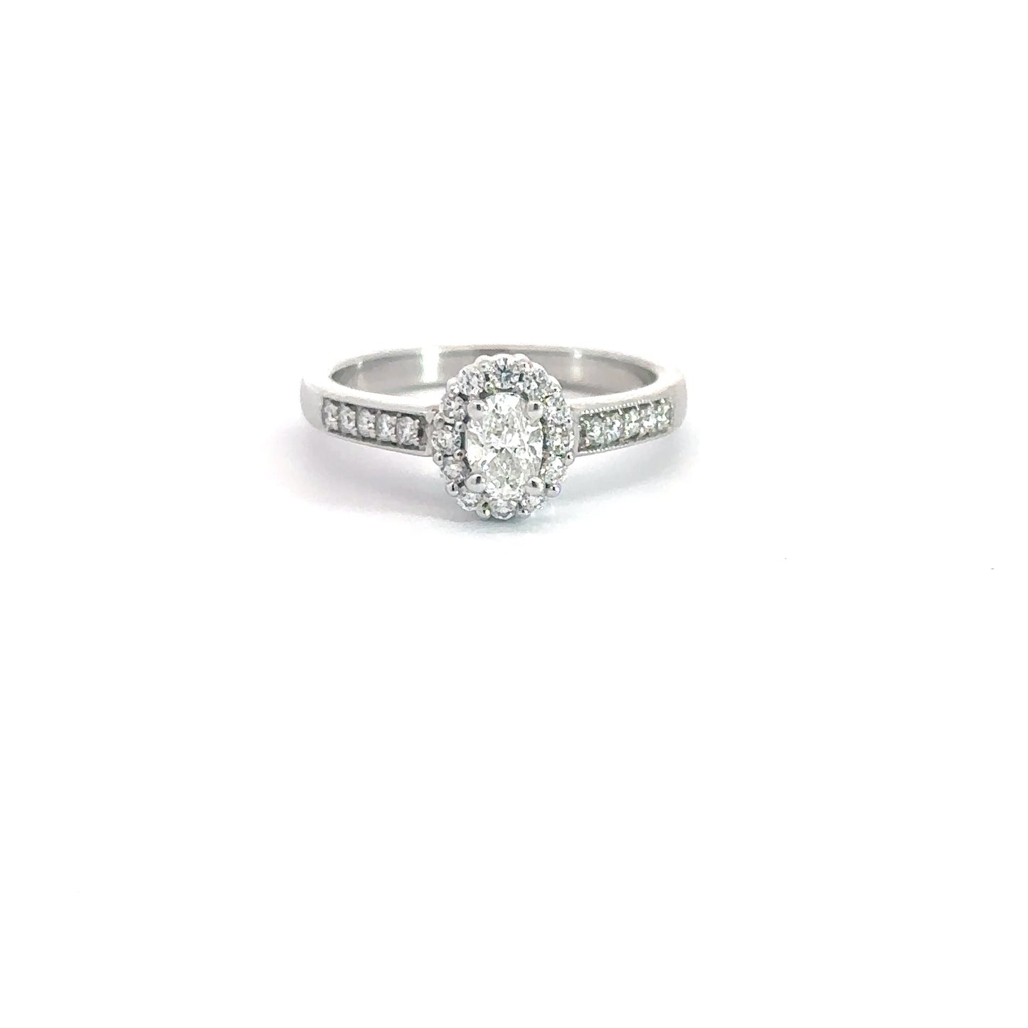 14k White Gold Oval Center With Diamond Halo 5/8cttw