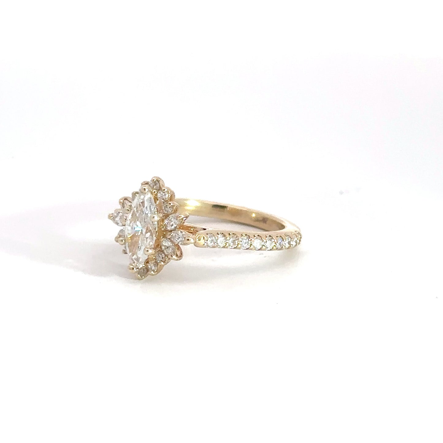 14k Yellow Gold Lab Grown Marquise Diamond Engagement Ring