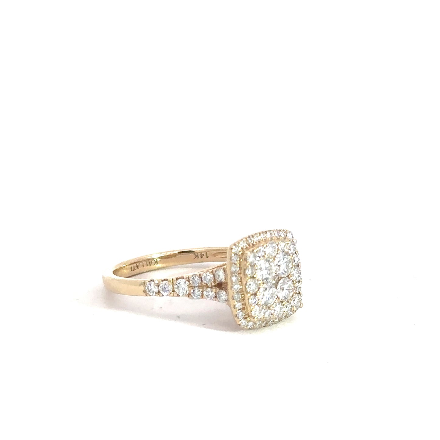 14k Yellow Gold Diamond Cluster Engagement Ring 1 1/4cttw