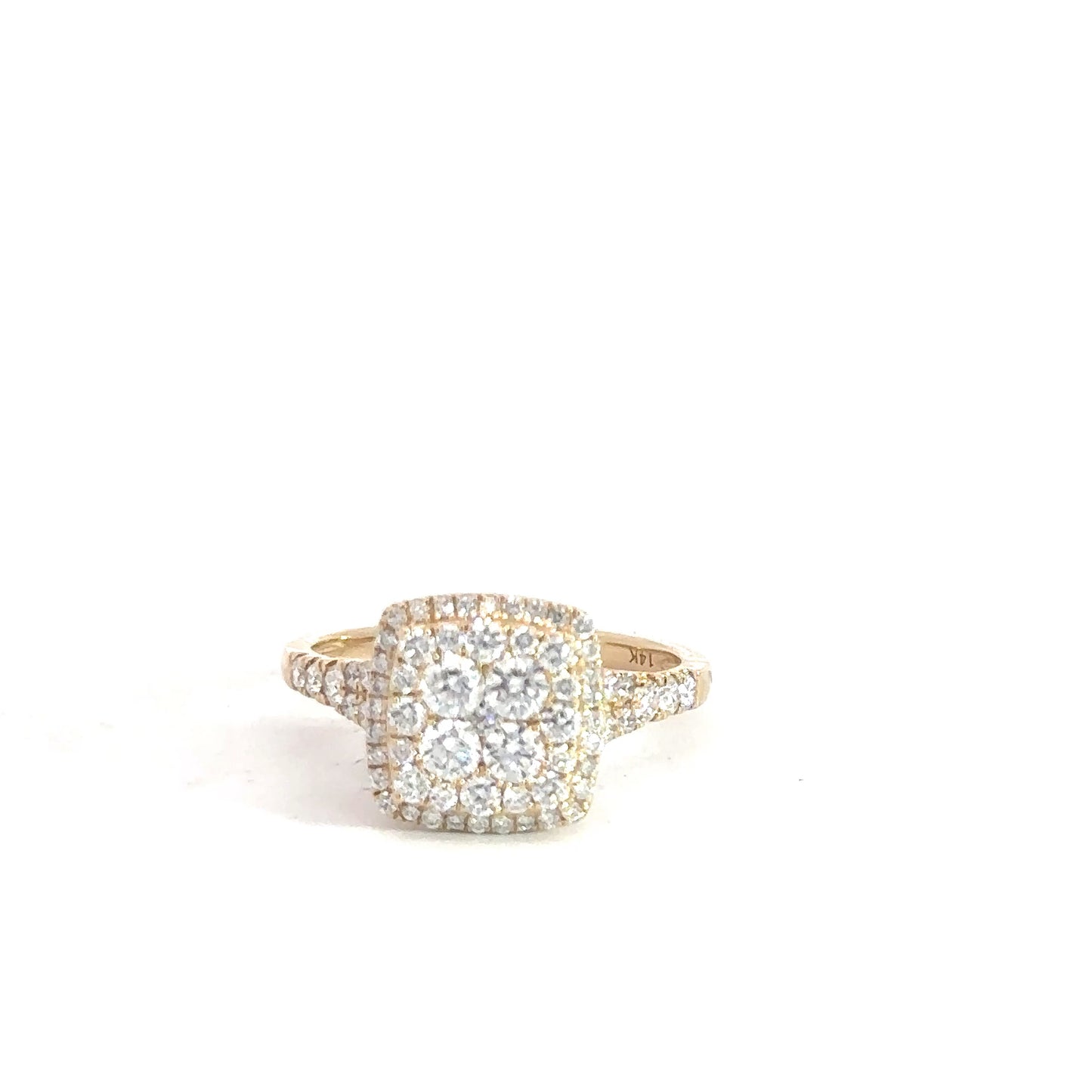 14k Yellow Gold Diamond Cluster Engagement Ring 1 1/4cttw