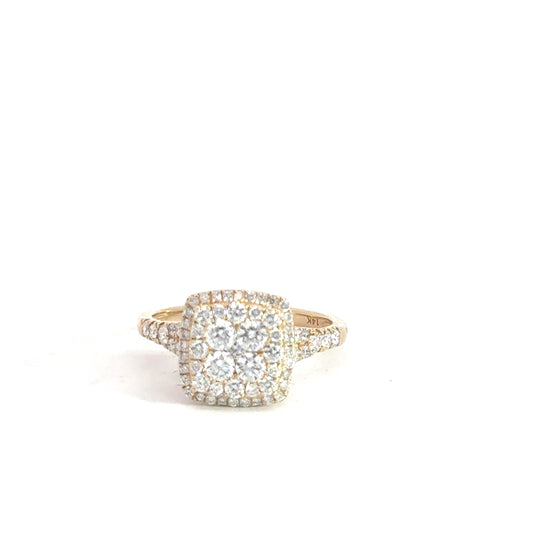 14k Yellow Gold Diamond Cluster Engagement Ring 1 1/4cttw