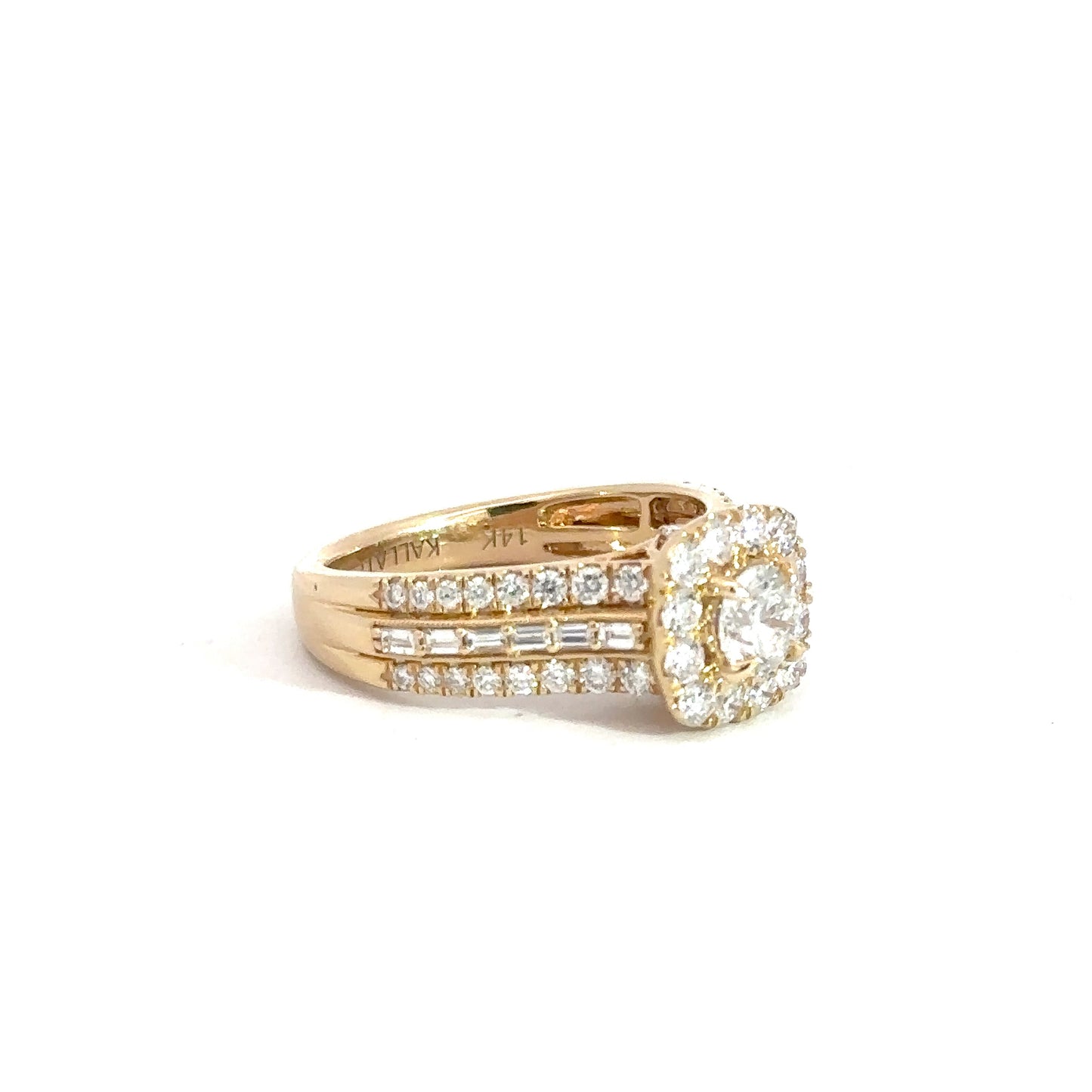 14k Yellow Gold Baguette & Round Diamond Engagement Ring 1 1/4cttw