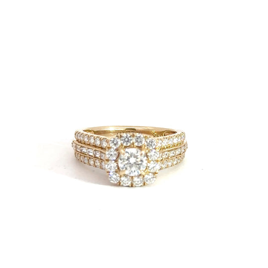 14k Yellow Gold Baguette & Round Diamond Engagement Ring 1 1/4cttw