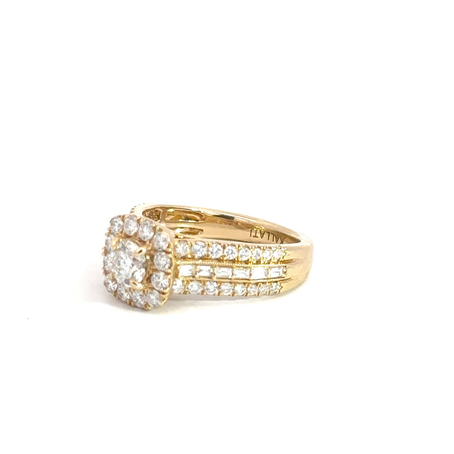 14k Yellow Gold Baguette & Round Diamond Engagement Ring 1 1/4cttw
