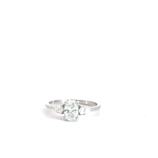 14k White Gold Lab Grown Oval & Pear Diamond Engagement Ring .97cttw