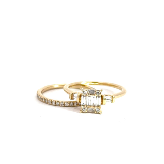 14k Yellow Gold Baguette & Round Brilliant Diamond Bridal Set .52cttw