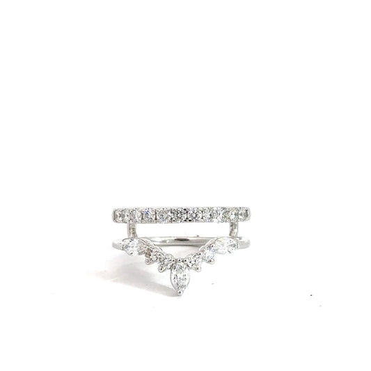 14k White Gold Round Brilliant & Marquise Diamond Ring Jacket .92cttw