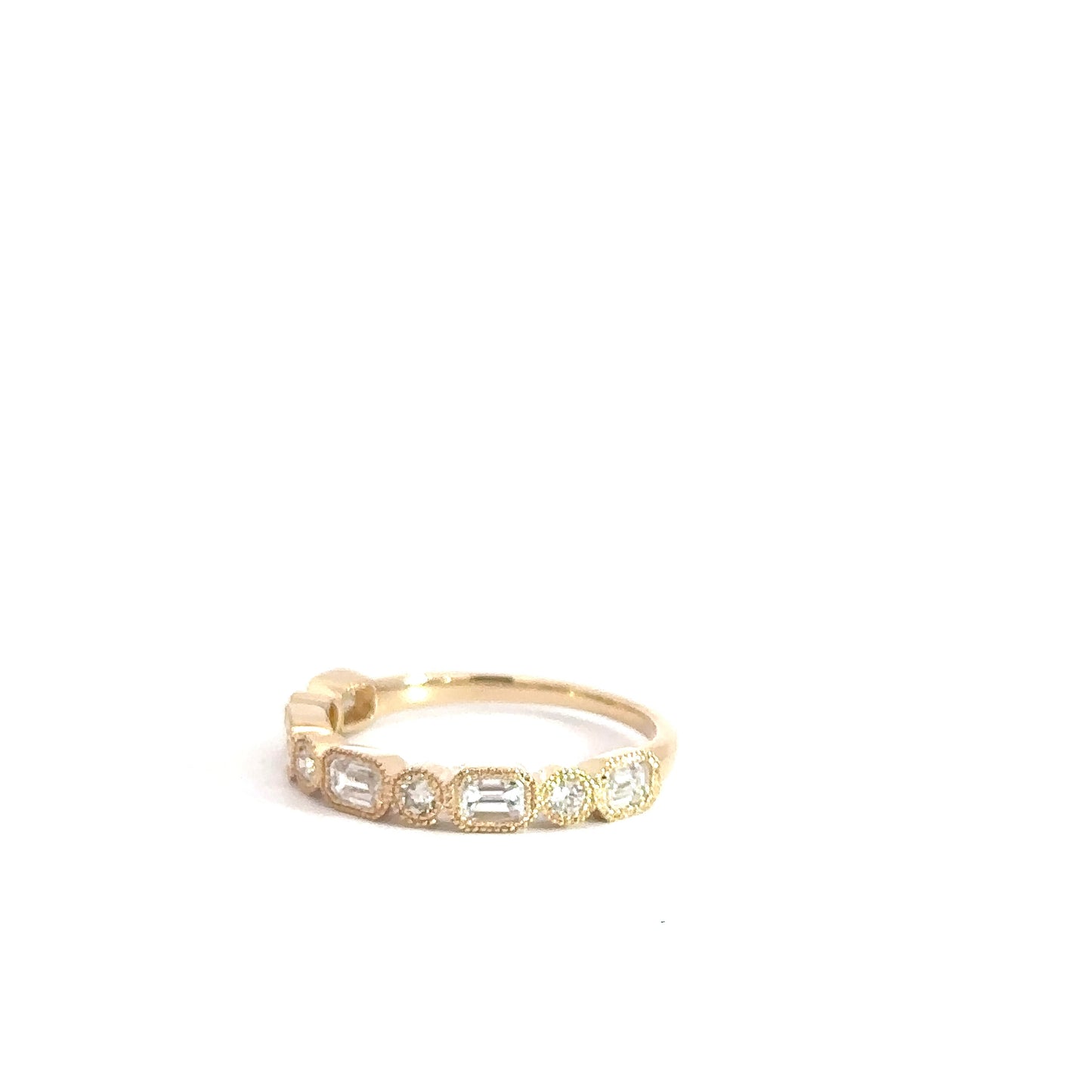 14k Yellow Gold Emerald and Round Diamond Band .73cttw