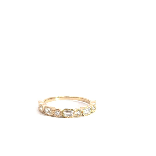 14k Yellow Gold Emerald and Round Diamond Band .73cttw