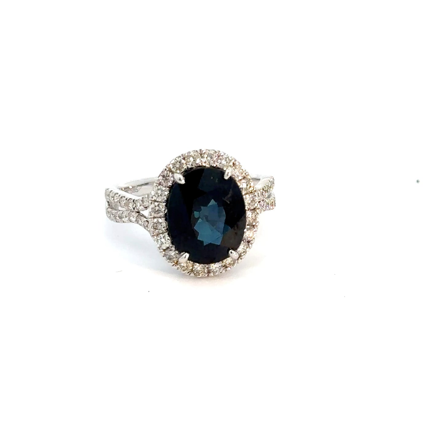 14k White Gold Montana Blue Sapphire & Diamond Ring