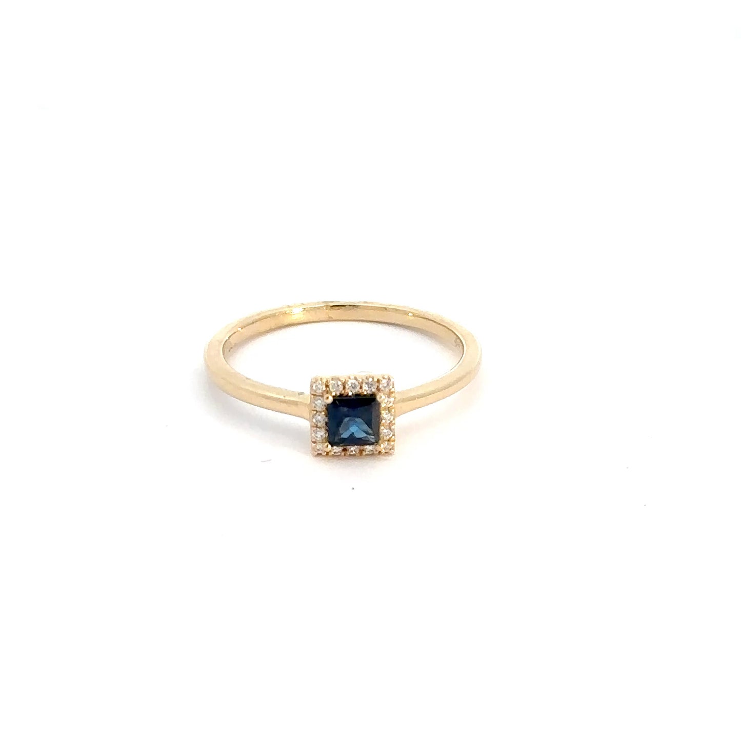 14k Yellow Gold Princess Cut Sapphire & Diamond Ring