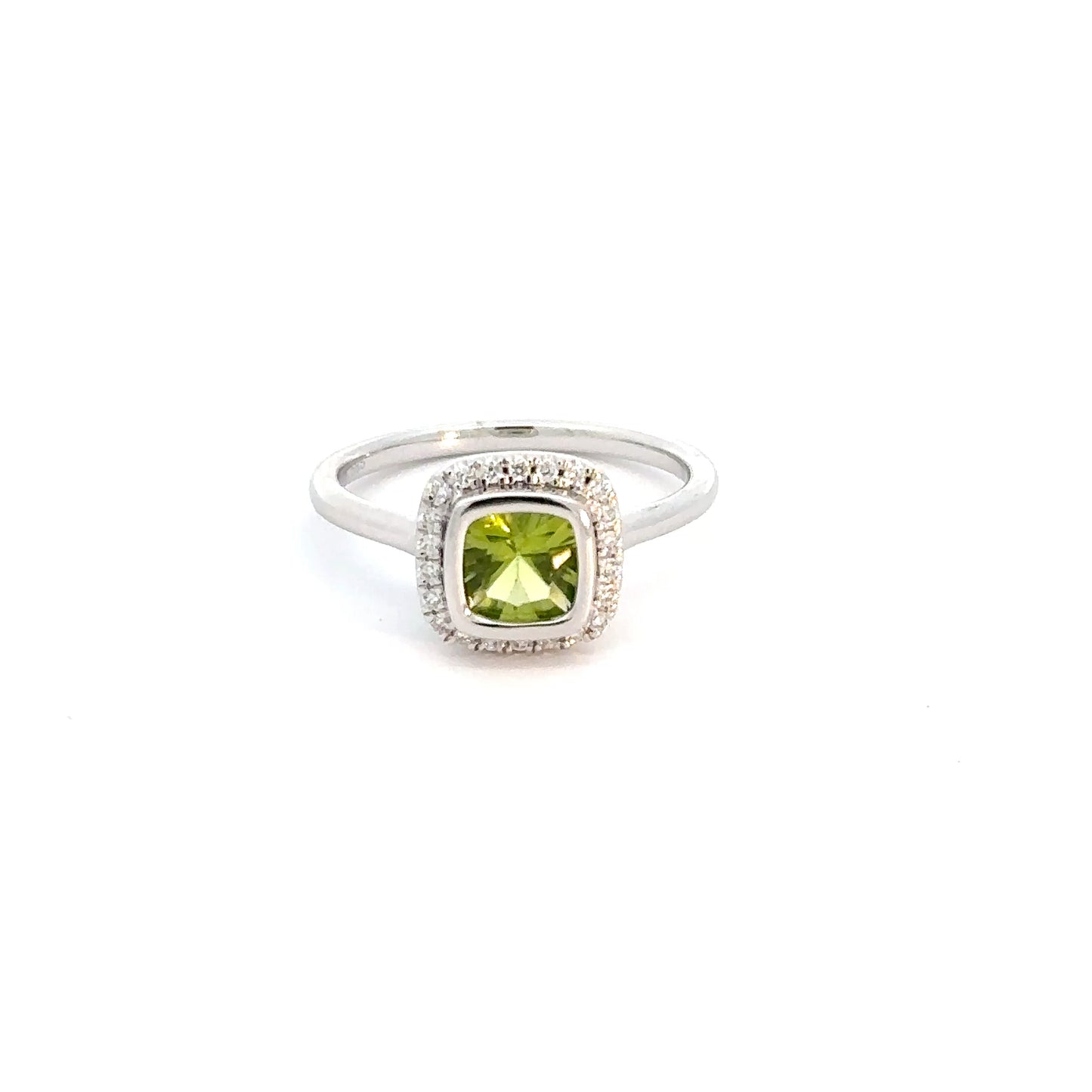 14k White Gold Peridot & Diamond Ring