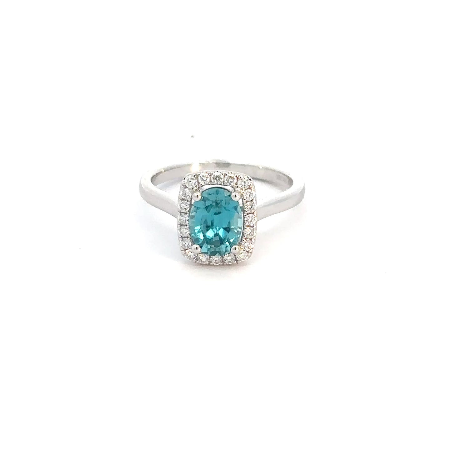 14k White Gold Blue Zircon & Diamond Ring
