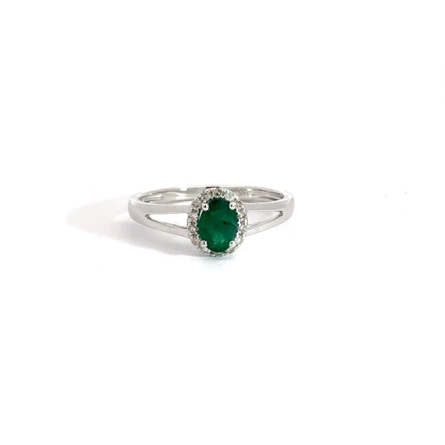 14k White Gold Emerald & Diamond Ring