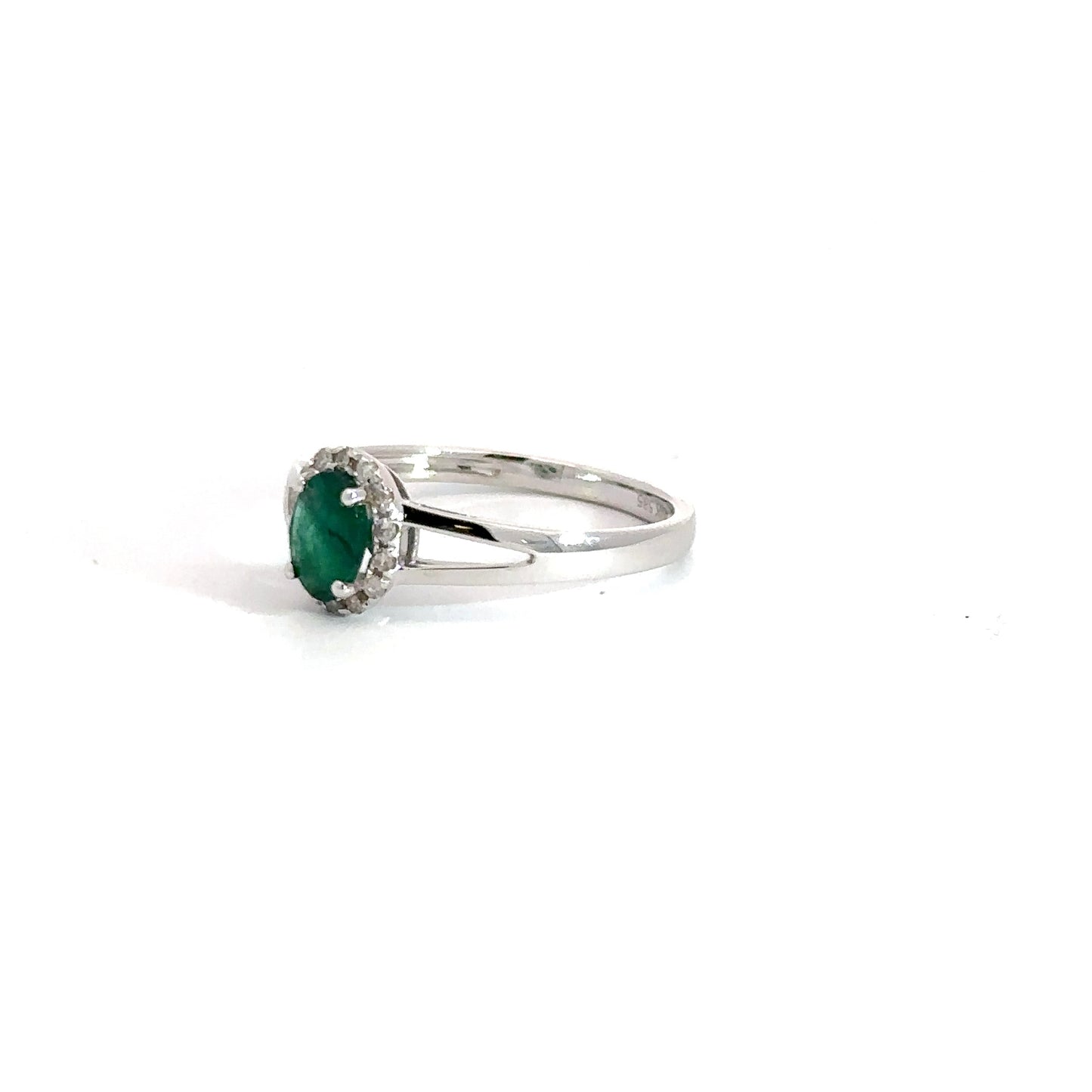 14k White Gold Emerald & Diamond Ring