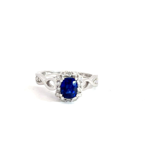 14k White Gold Ceylon Sapphire & Diamond Ring 3/8cttw