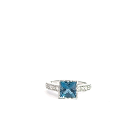 14k White Gold London Blue Topaz & Diamond Ring .25cttw