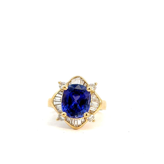 18k Yellow Gold Tanzanite & Diamond Ring 1cttw