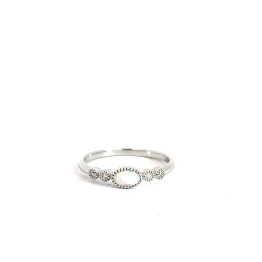 14k White Gold Opal & Diamond Ring .26cttw