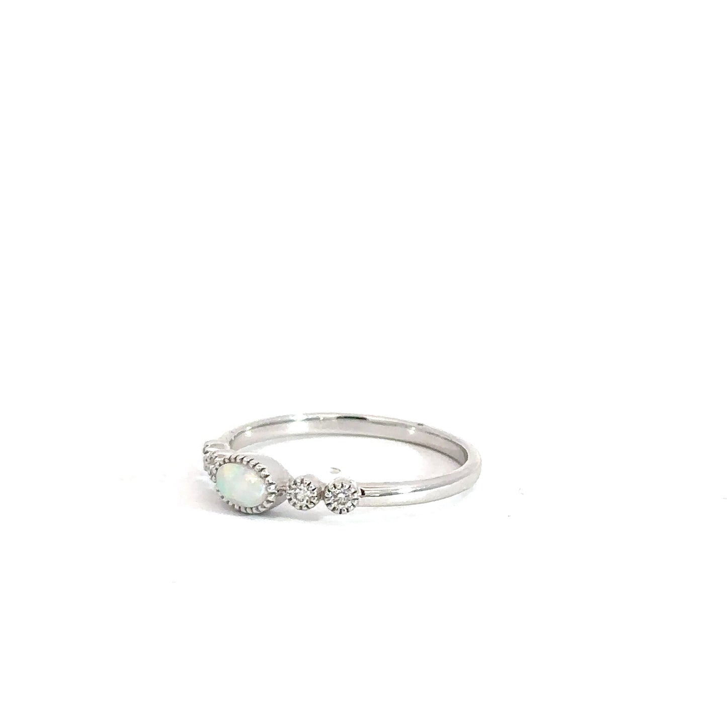 14k White Gold Opal & Diamond Ring .26cttw