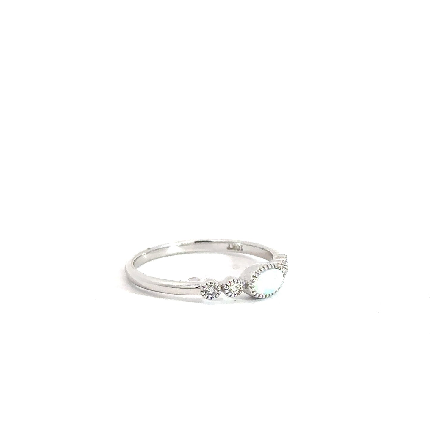 14k White Gold Opal & Diamond Ring .26cttw