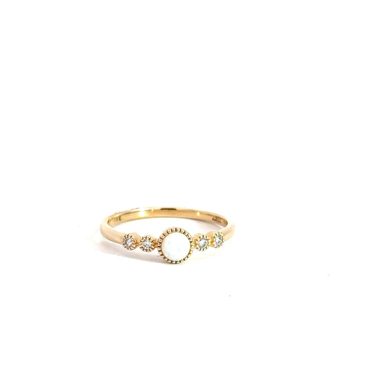 14k Yellow Gold Opal & Diamond Ring
