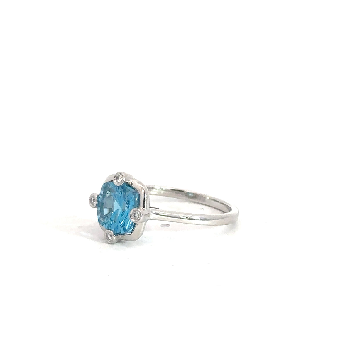 14k White Gold Blue Topaz & Diamond Ring