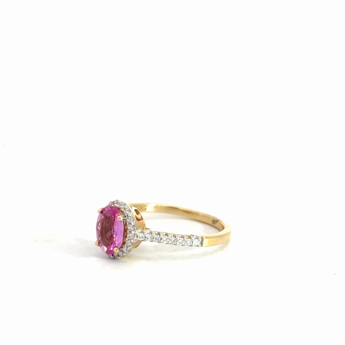 14k Yellow Gold Pink Sapphire & Diamond Ring