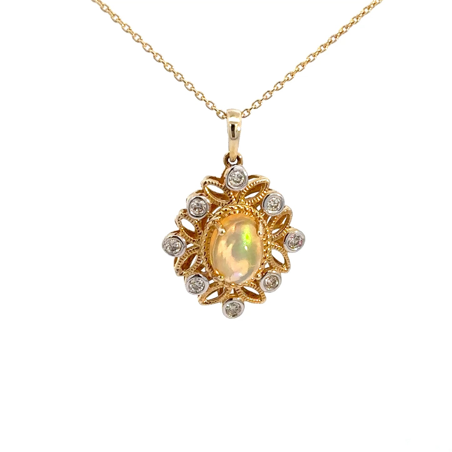 14k Yellow Gold Opal & Diamond Pendant