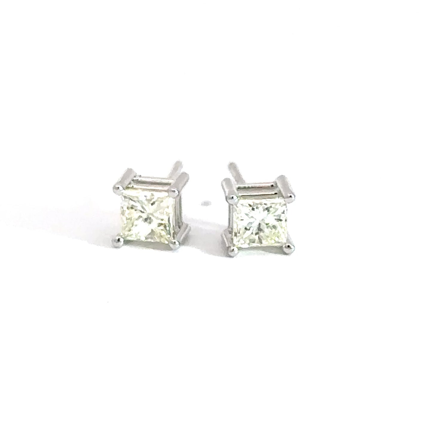 14k White Gold 3/4cttw Princess Cut Diamond Solitaire Earrings