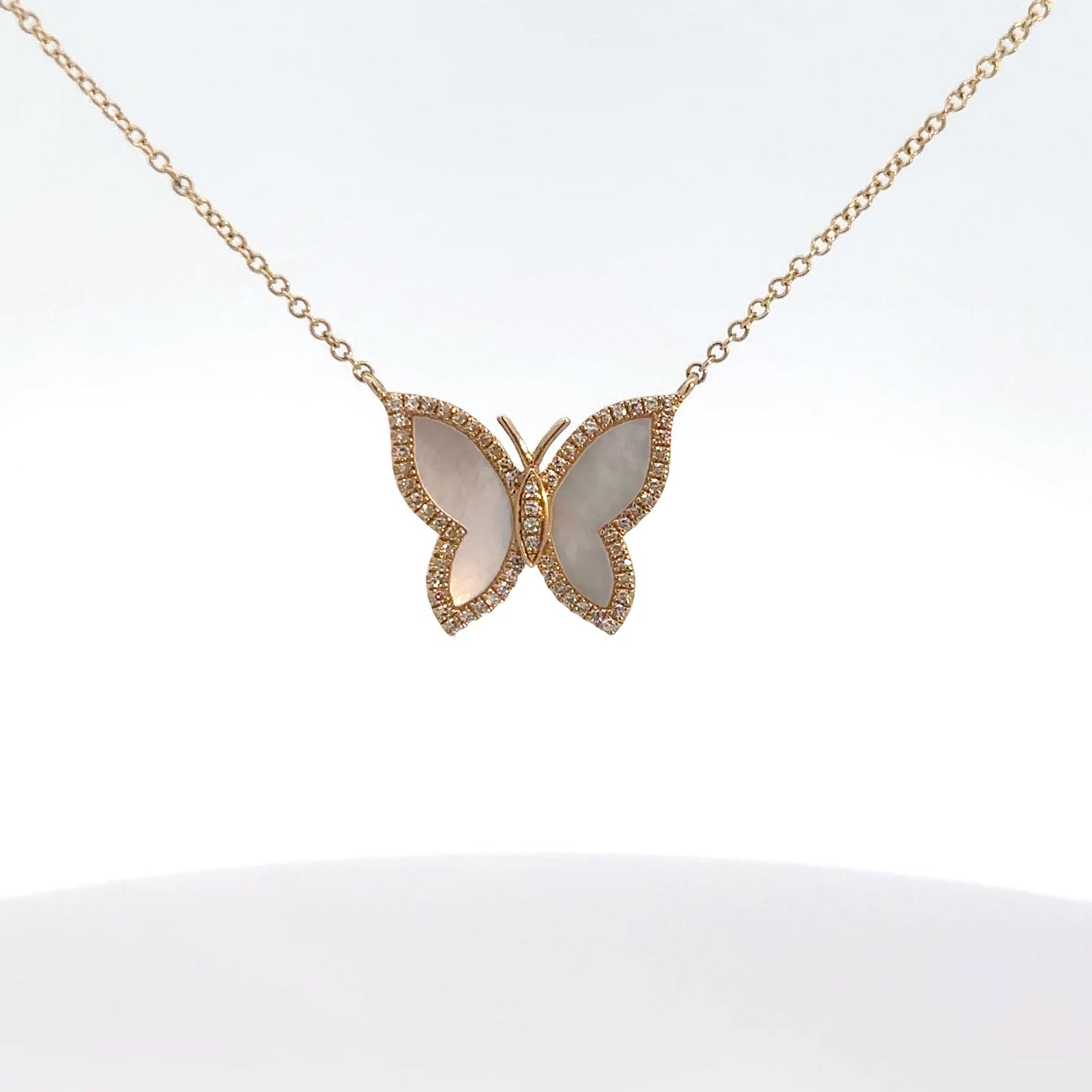 Yellow Gold Diamond & Mother of Pearl Butterfly