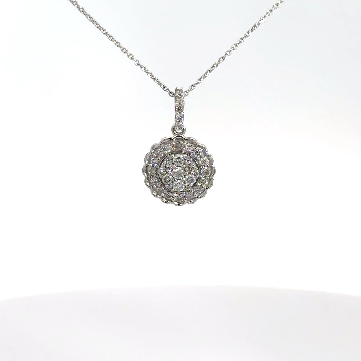 14k White Gold .62cttw Diamond Cluster Pendant