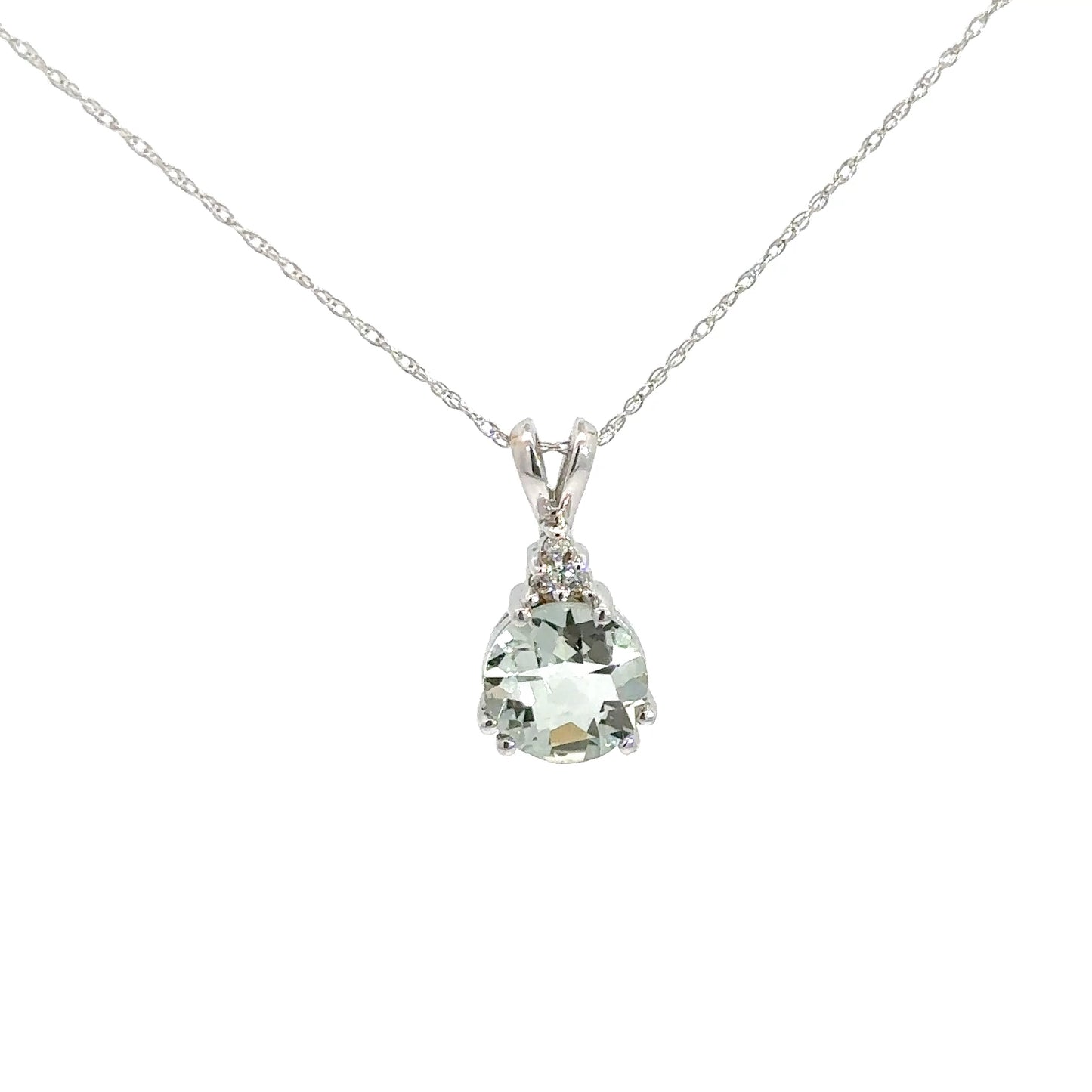14k White Gold Prasiolite & Diamond Pendant