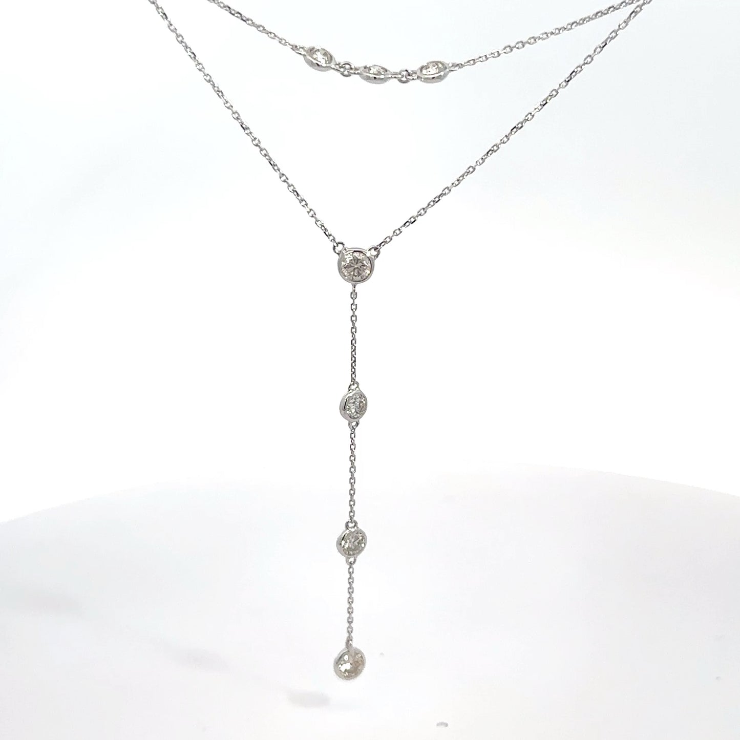 14k White Gold Diamond Stacked Necklace .88cttw