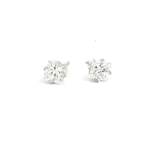 14k White Gold Princess Cut Diamond Earrings 1cttw