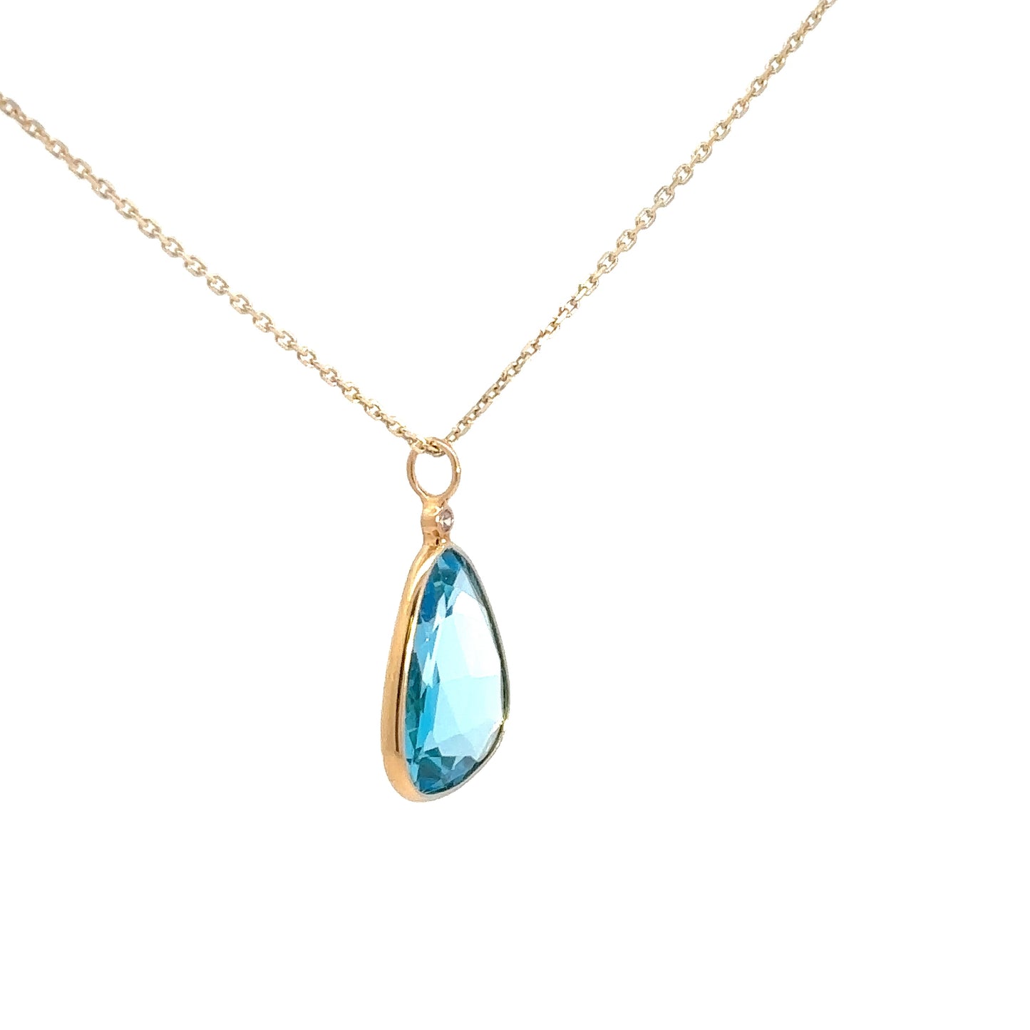 18k Yellow Gold Blue Topaz and Diamond Pendant