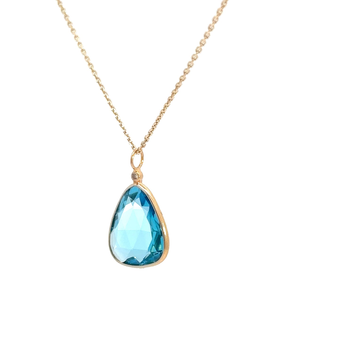 18k Yellow Gold Blue Topaz and Diamond Pendant