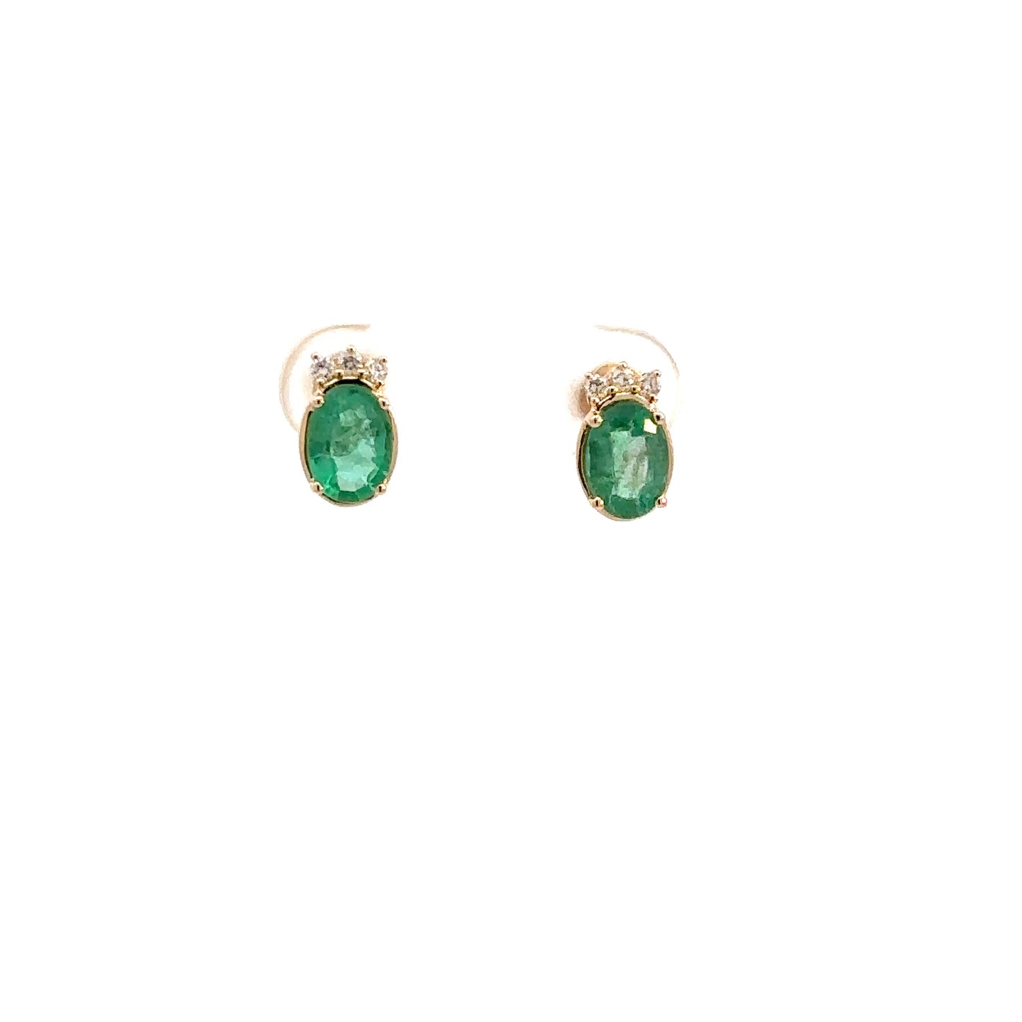 Lady's 14k Yellow Gold Emerald & Diamond Earrings