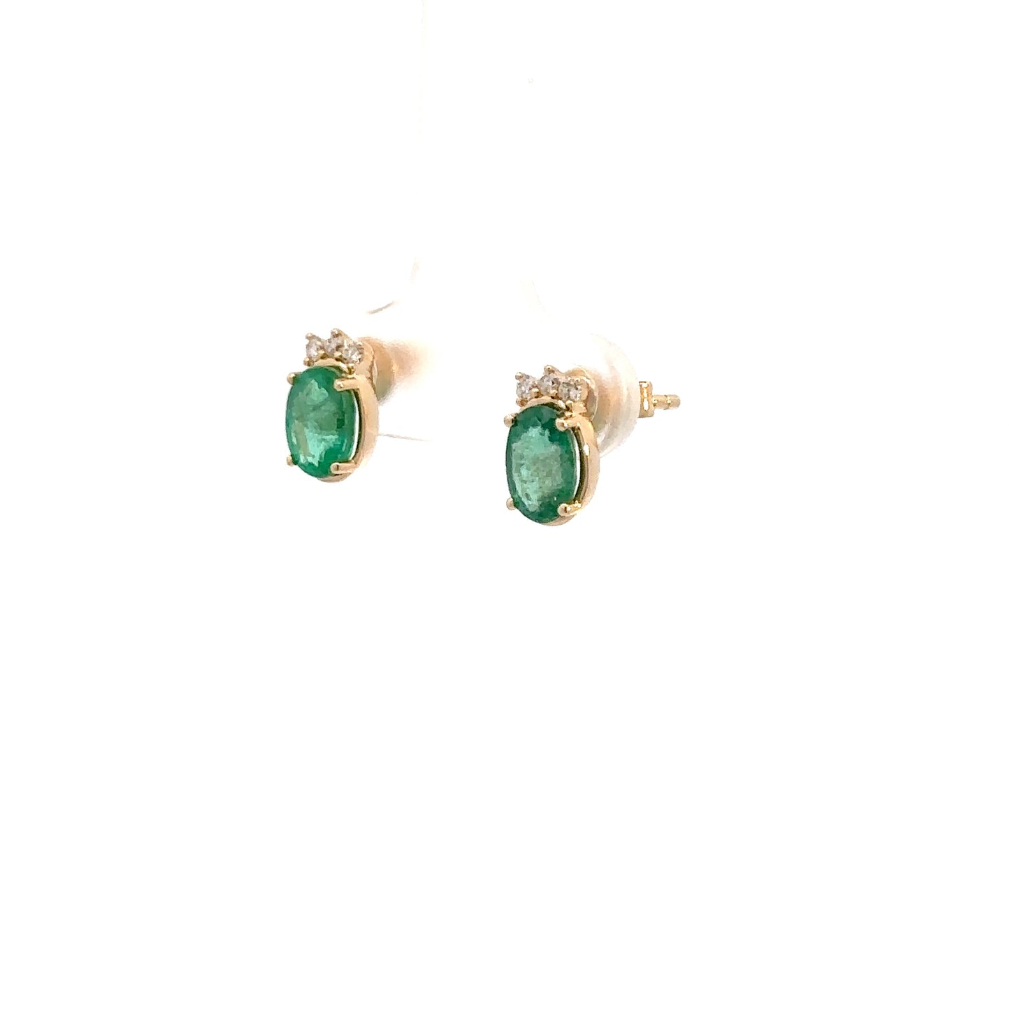 Lady's 14k Yellow Gold Emerald & Diamond Earrings