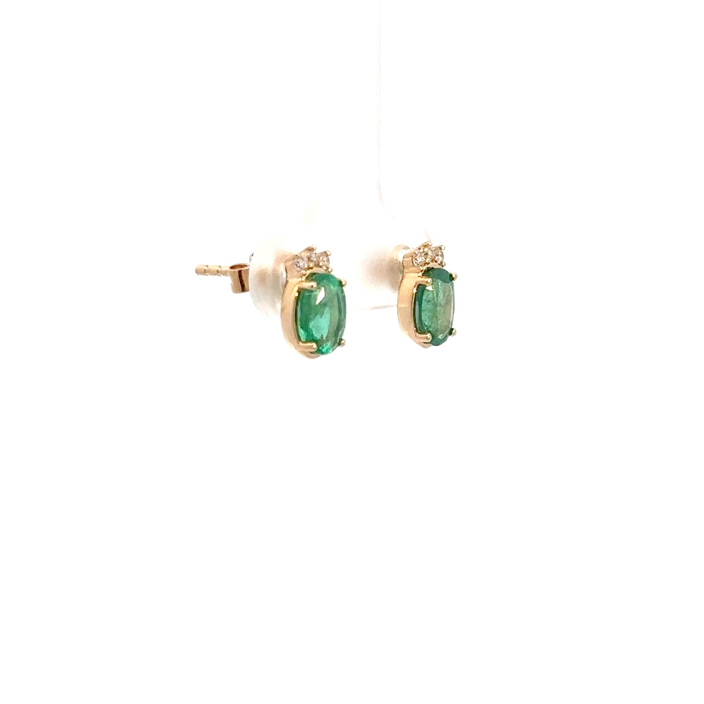 Lady's 14k Yellow Gold Emerald & Diamond Earrings