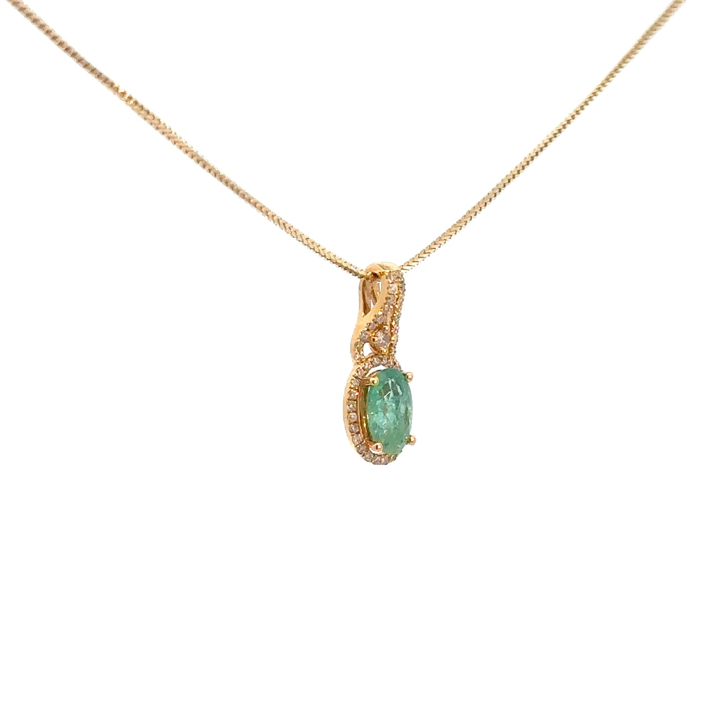 14k Yellow Gold Emerald & Diamond Pendant