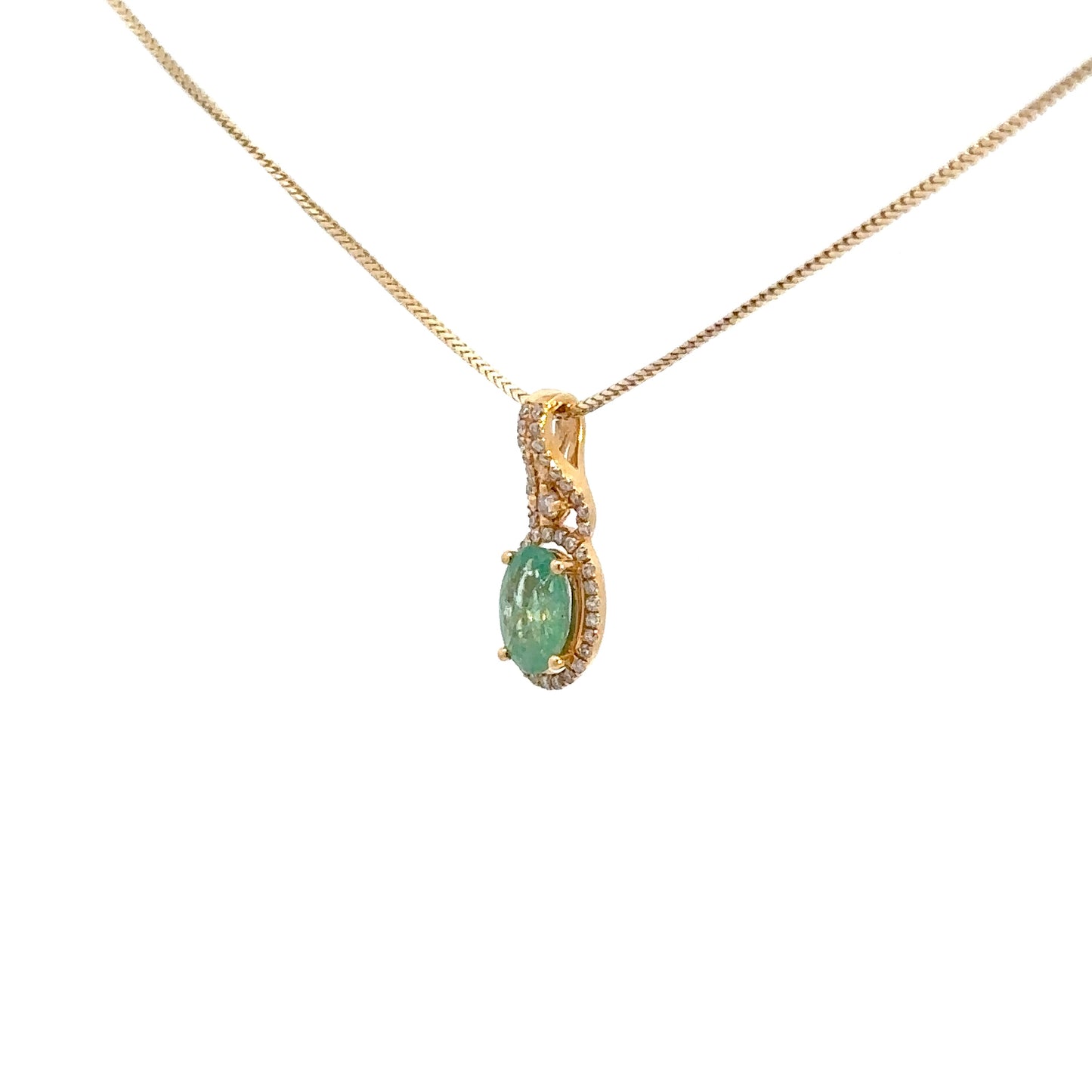 14k Yellow Gold Emerald & Diamond Pendant