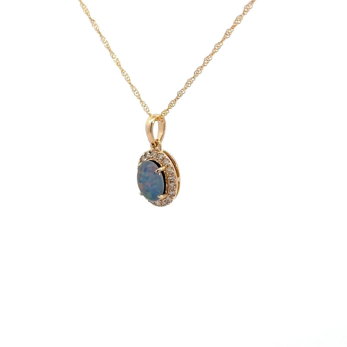 14k Yellow Gold Opal Triplet & Diamond Pendant