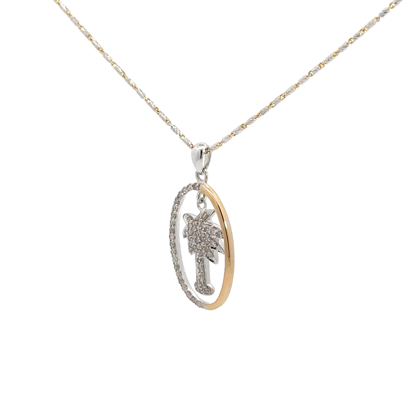 Lady's 14kt Yellow & White Gold Palm Tree Pendant .35cttw