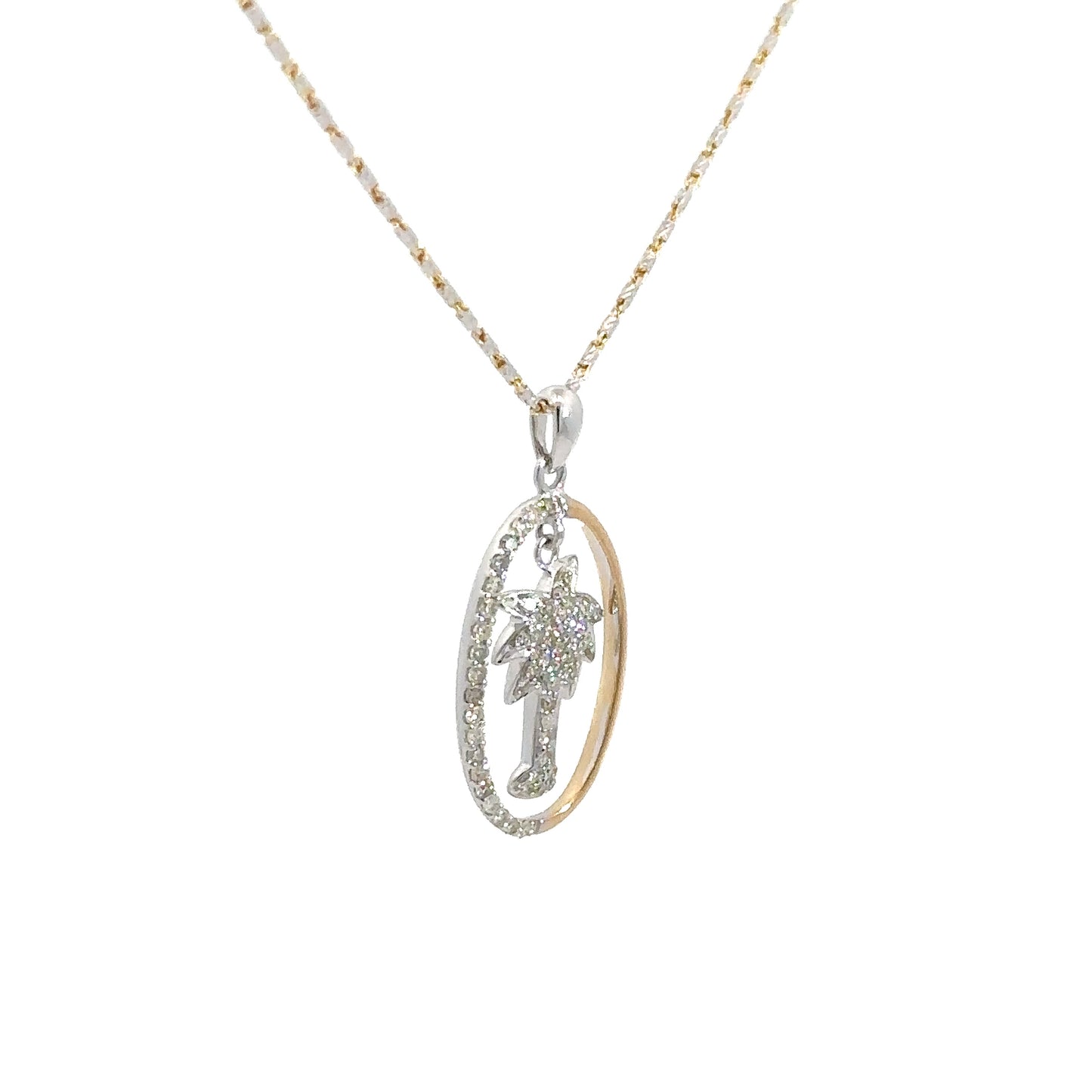 Lady's 14kt Yellow & White Gold Palm Tree Pendant .35cttw