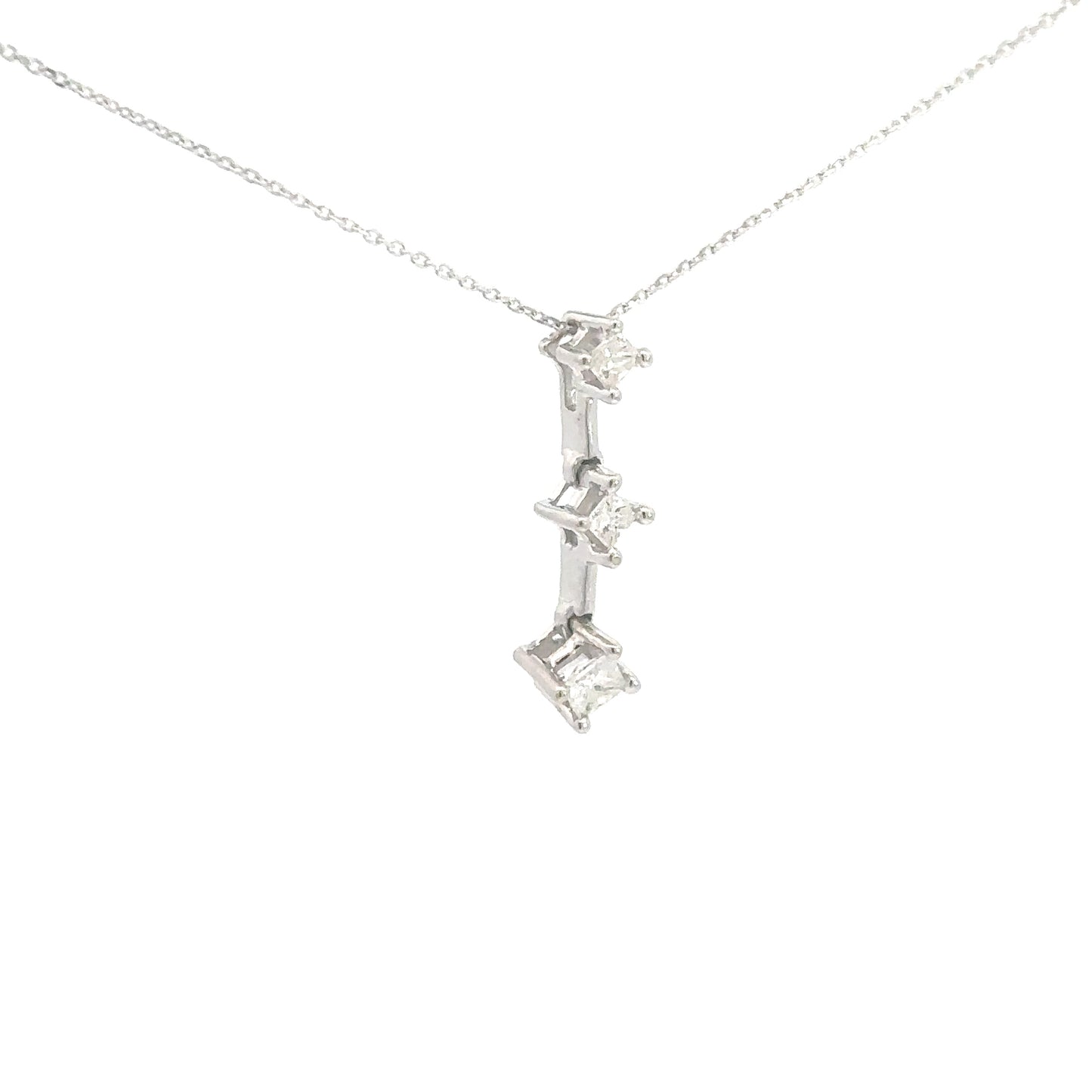 14k White Gold 3 Princess Cut DIamond Pendant