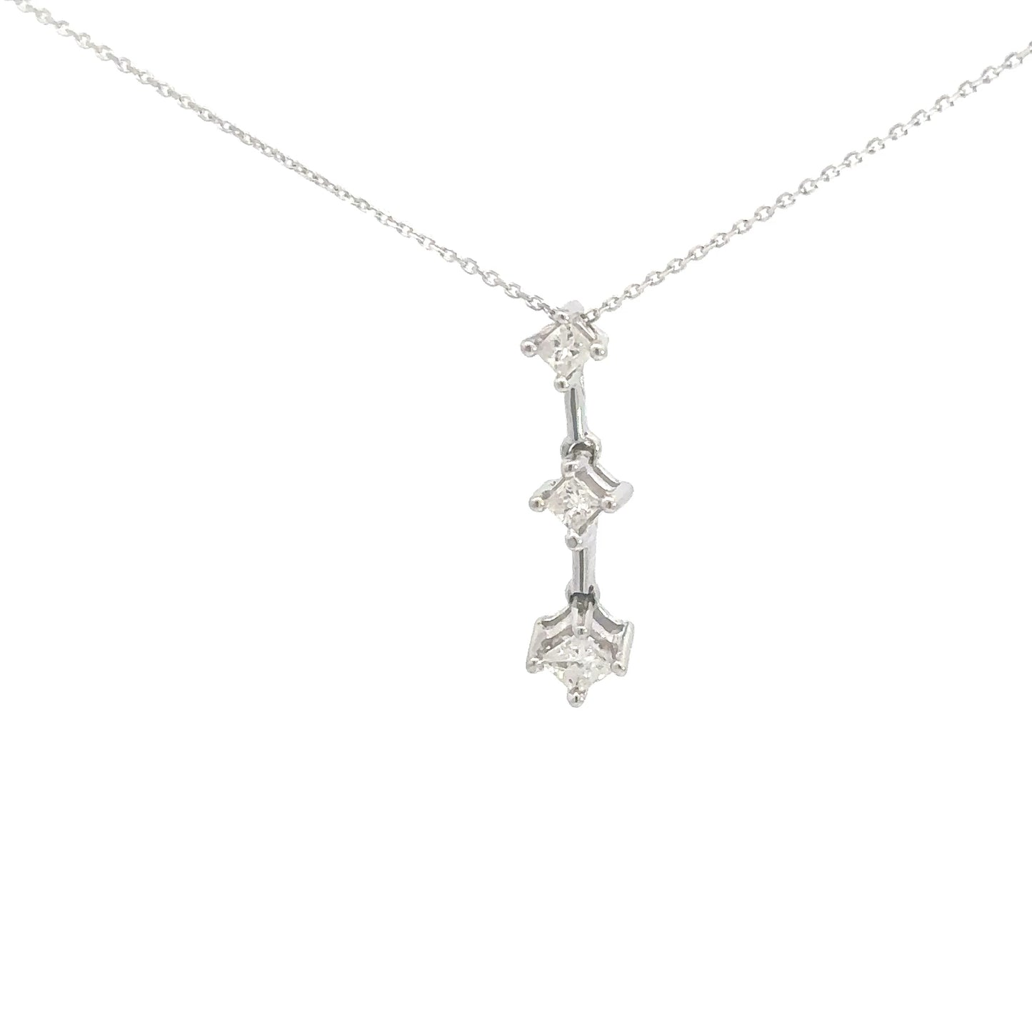 14k White Gold 3 Princess Cut DIamond Pendant