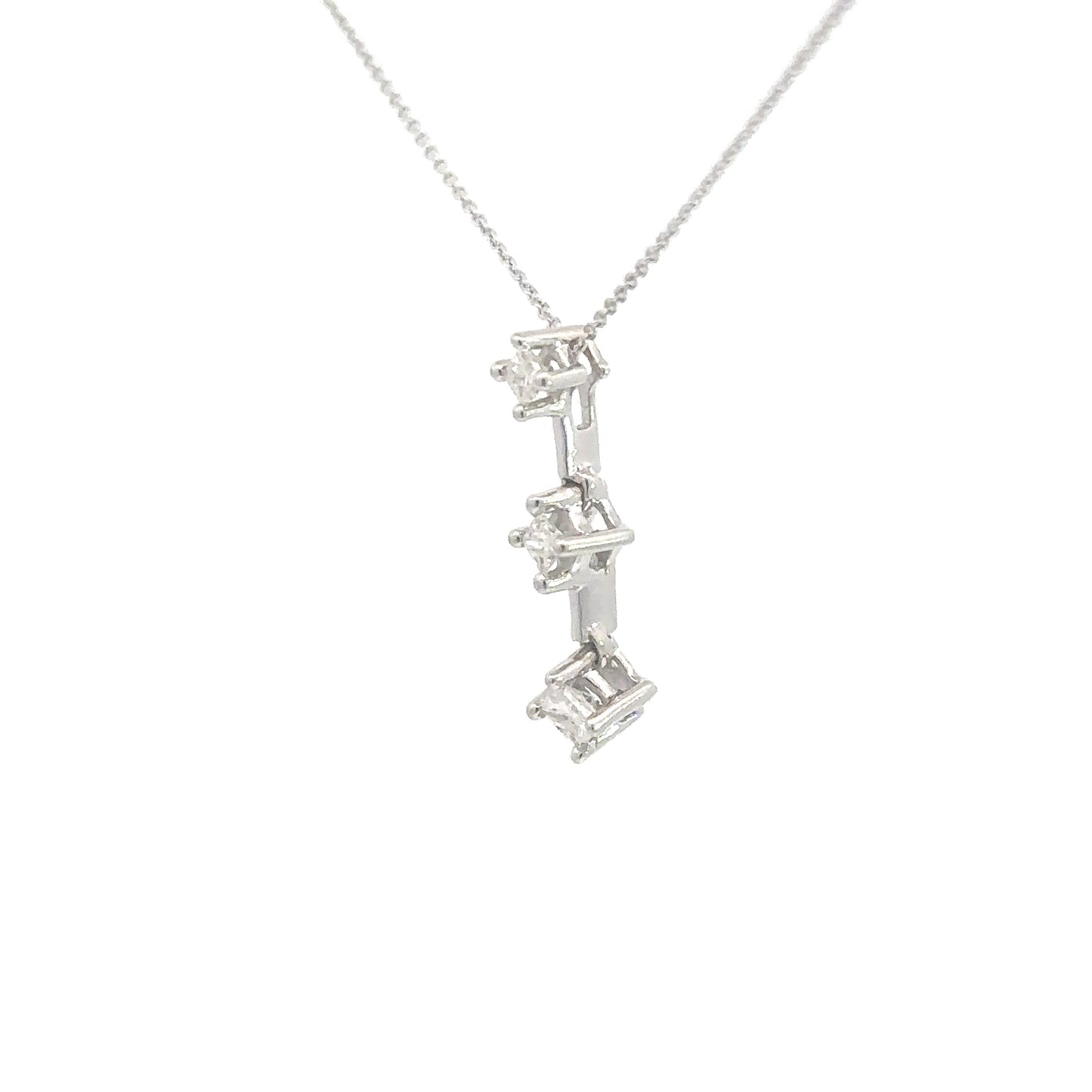 14k White Gold 3 Princess Cut DIamond Pendant